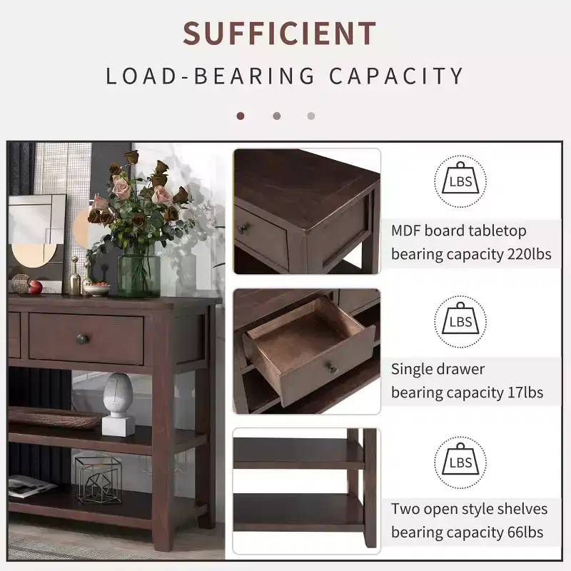 Whisen Modern Design Console Table with 3 Drawers and 2 Open Shelves