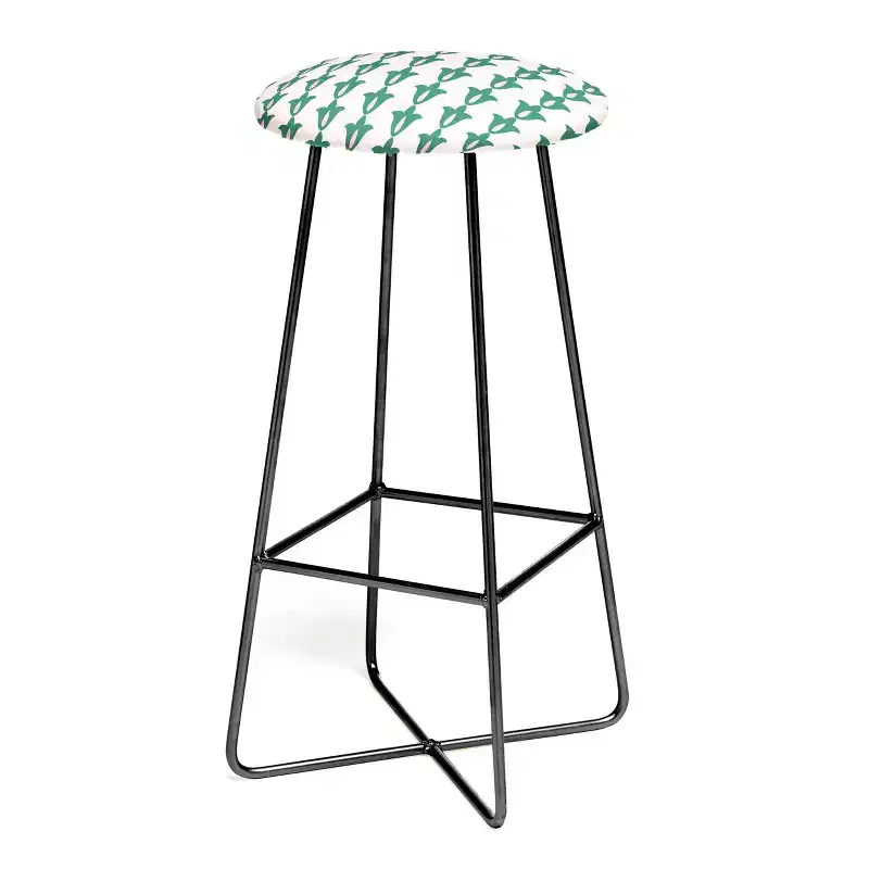 Retro Floral Pattern Barstool, Steel Frame, Faux Leather, 30