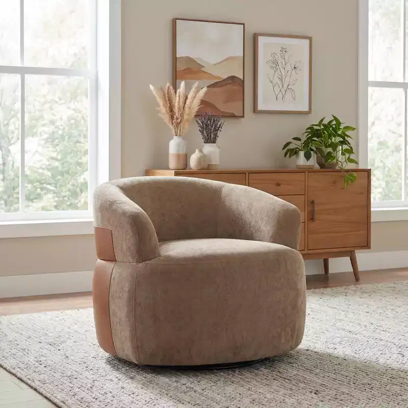 Suroi Modern Swivel Accent Chair with Wood Frame and Metal Legs