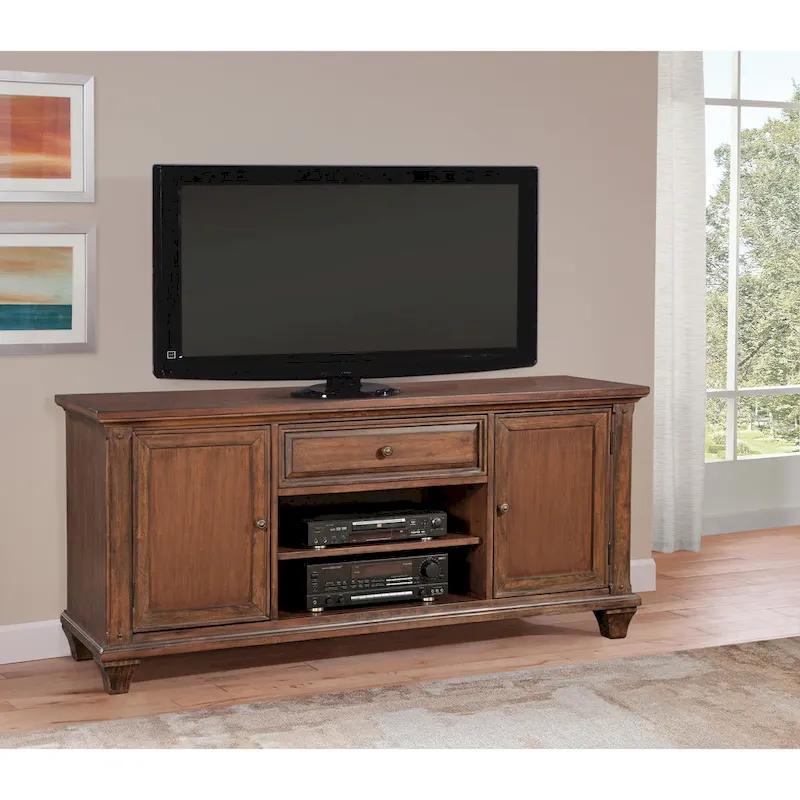 Rustic Cherry 66 Inch TV Console with Storage Drawer and Cabinets