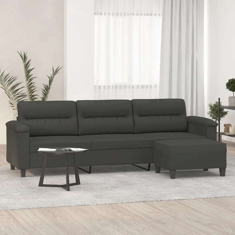 vidaXL Couch Modern Accent Upholstered Chair with Footstool Microfiber Fabric