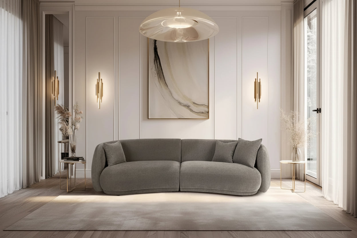 Neutral Modern 4 Seat Rectangle Curved Sofa - 117 x 49 x 31