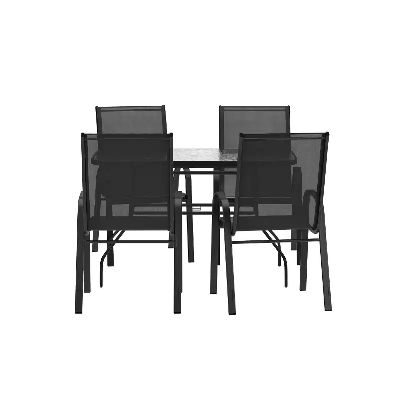 Flash Furniture Brazos 5 Piece Commercial Grade Patio Dining Set with Tempered Glass Patio Table and 4 Chairs with Flex Comfort Material Seats and Backs