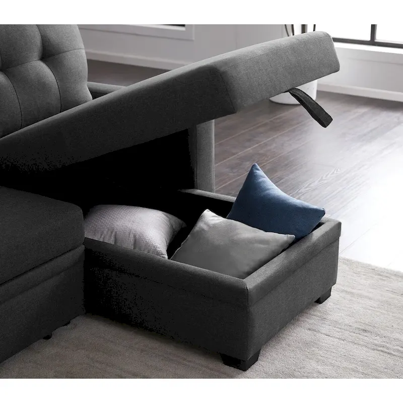 Upholstered Pull Out Sectional Sofa with Chaise - 82W x 53D x 34.5H