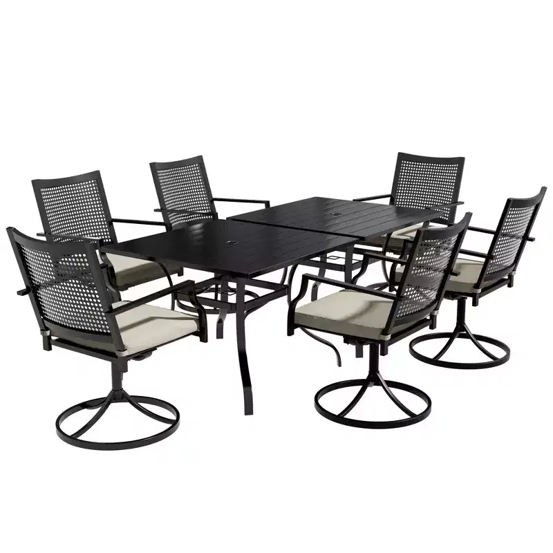 CLIHOME 8-Piece Outdoor Dining Set,Square Table With Sunshade Umbrella Hole & 360 Swivel Chairs Patio Set