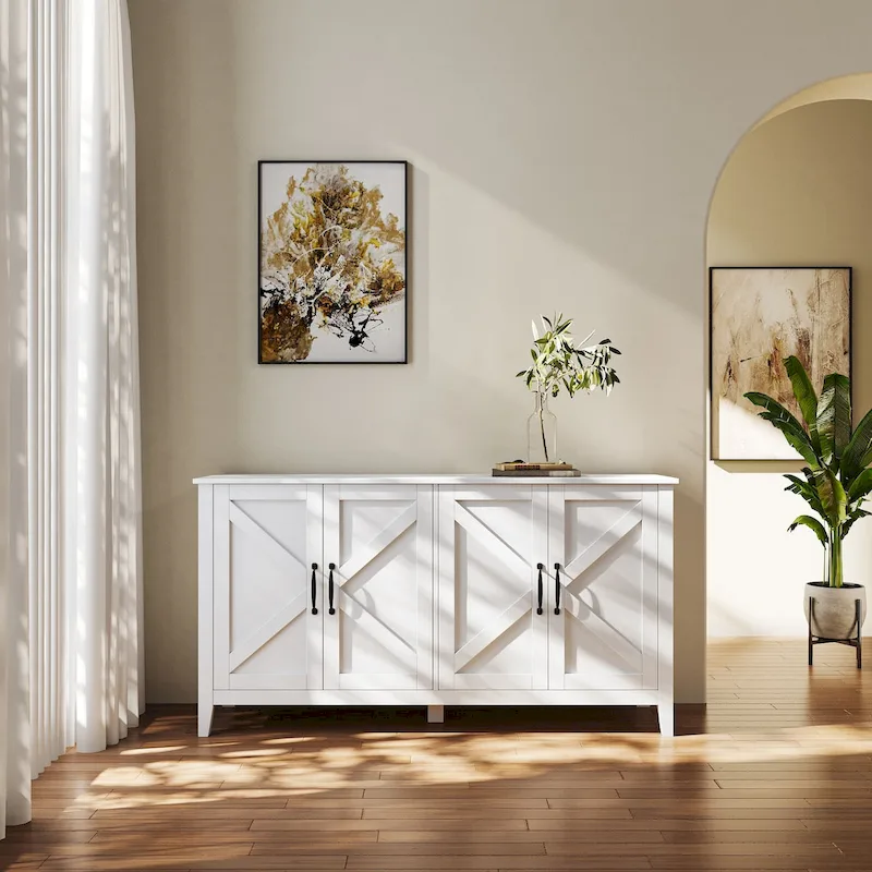 4-Door Sideboard Storage Cabinet with Open Shelves