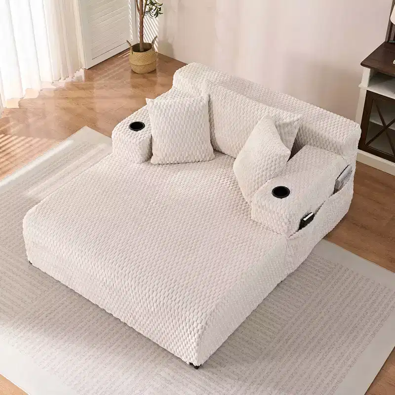 Mjkone 54Chaise Lounge Chair,Turtle Velvet Single Sofa Chair,Upholstered Reading Chair With Pillows,Cup Holders,Side Pockets