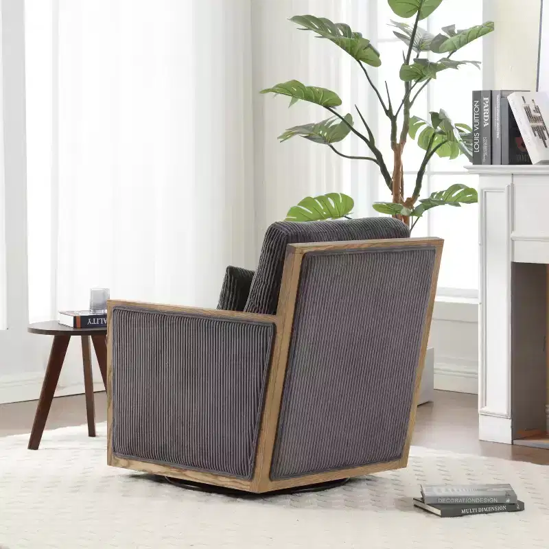 Swivel Accent Chair Round Barrel Armchair Upholstered Living Room Chair Corduroy Reading Chair Single Sofa Chair for Bedroom Apartment Office