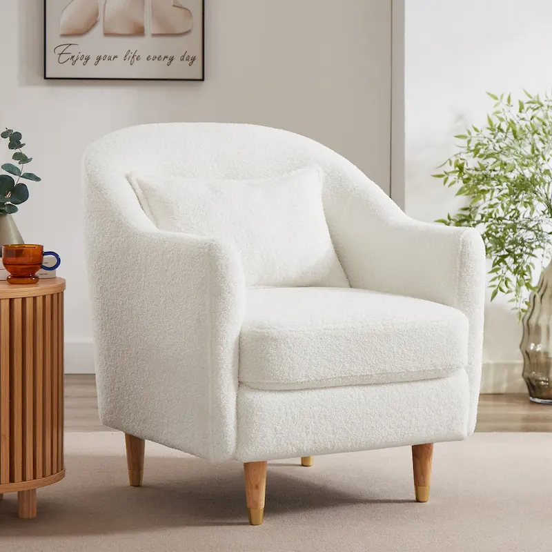 VANOMi 28.34W Set Of 2 Accent Armchair, Velvet Barrel Chair with Solid Wood Legs