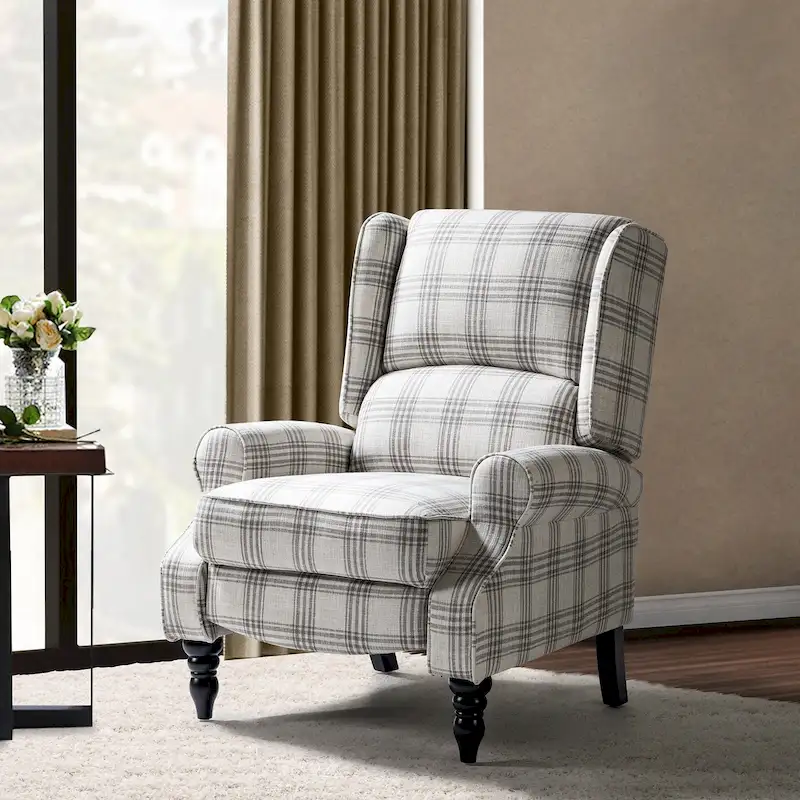 Olympus Upholstered Classic Manual Wingback Recliner with Solid Wood Legs by HULALA HOME