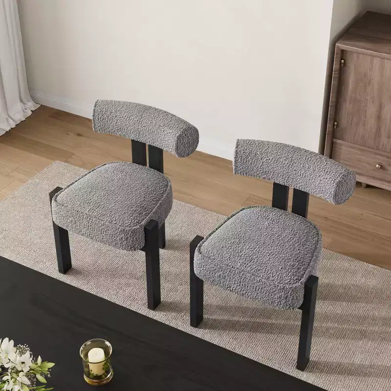 Upholstered Dining Chairs ,Modern Boucle Dining Room Chairs with Ergonomic Curved Back, Comfortable Kitchen Chairs with Rubber Wood Legs