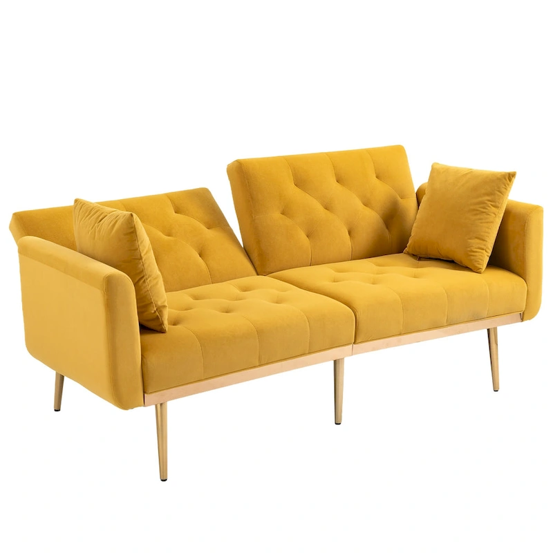 65.35 Velvet Futon Sofa Bed with Adjustable Backrest