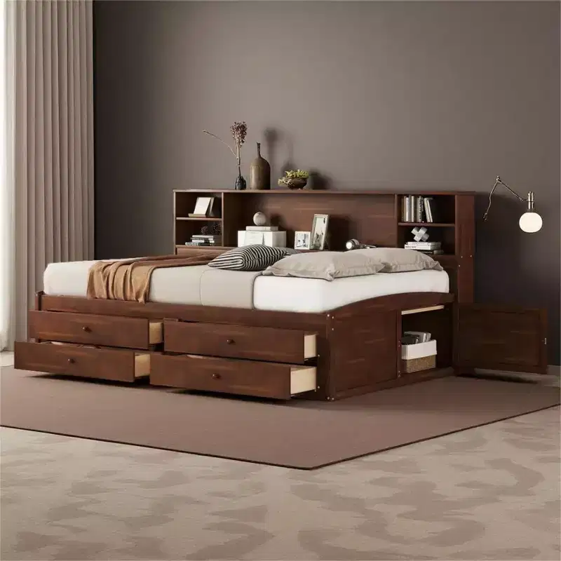 Full Size Wooden Captain Bed with Multiple Storage Spaces