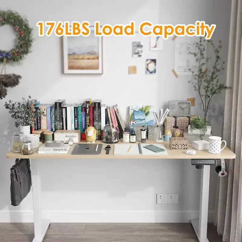 PexFix 55 x 24 Electric Standing Desk Nature Desktop Height Adjustable Computer Desk Stand up Home Office Desk with Splice Board