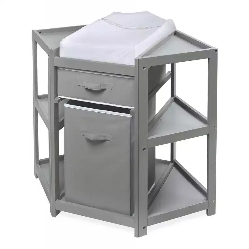 Badger Basket Diaper Corner Baby Changing Table with Hamper and Basket