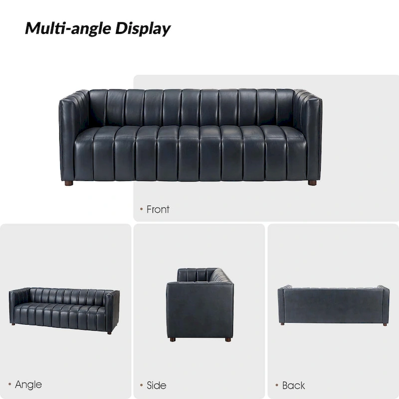 Olinto Modern Camel 83-Inch Genuine Leather Curved Couch with Channel Back by HULALA HOME
