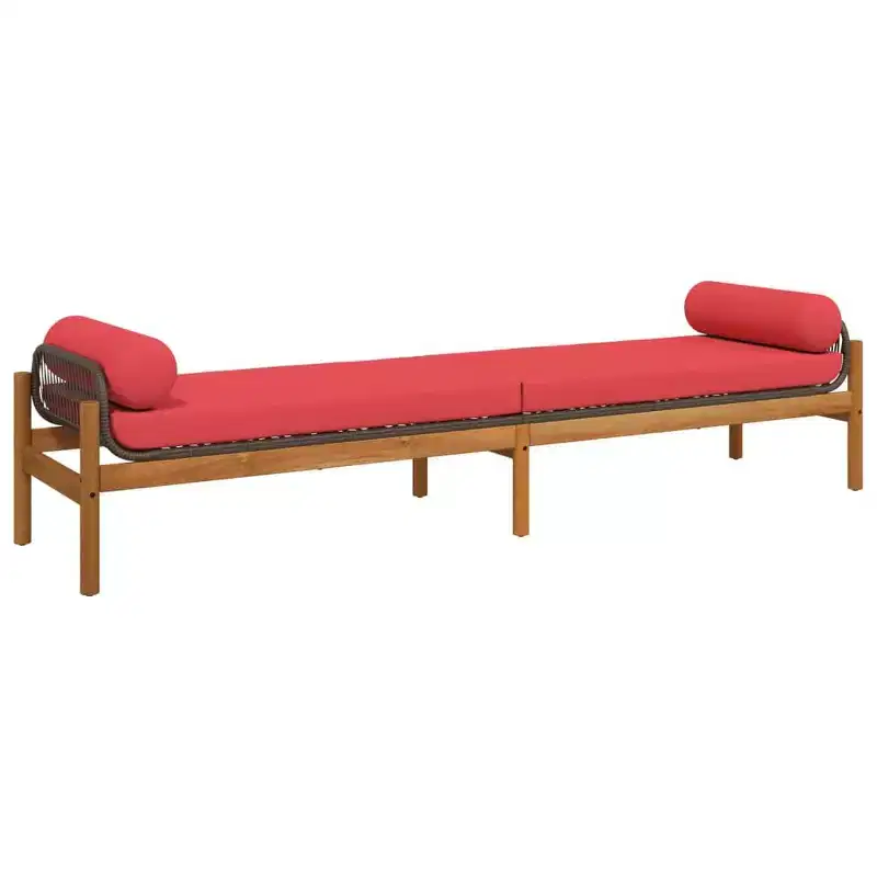 vidaXL Patio Bench with Cushion - Outdoor Loveseat, Brown Poly Rattan, Acacia, Weather-Resistant, 85 x 21.9 x 18.9