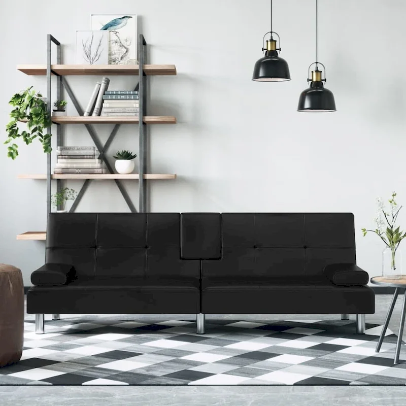 vidaXL Sofa Bed Foldable Sleeper Sofa Couch Bed with Cup Holders Faux Leather - 78.7 x 35 x 27.6