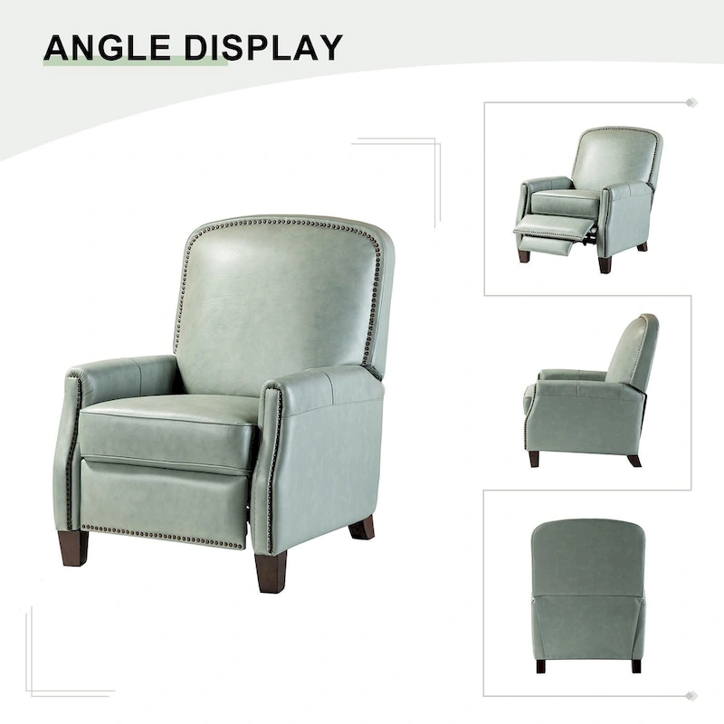 Gladis Modern Retro Genuine Leather Recliner with Nailhead Trim by HULALA HOME
