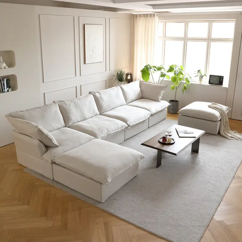6 Piece U-shaped Velvet Upholstery Modular Sectional Sofa with 2 Ottoman