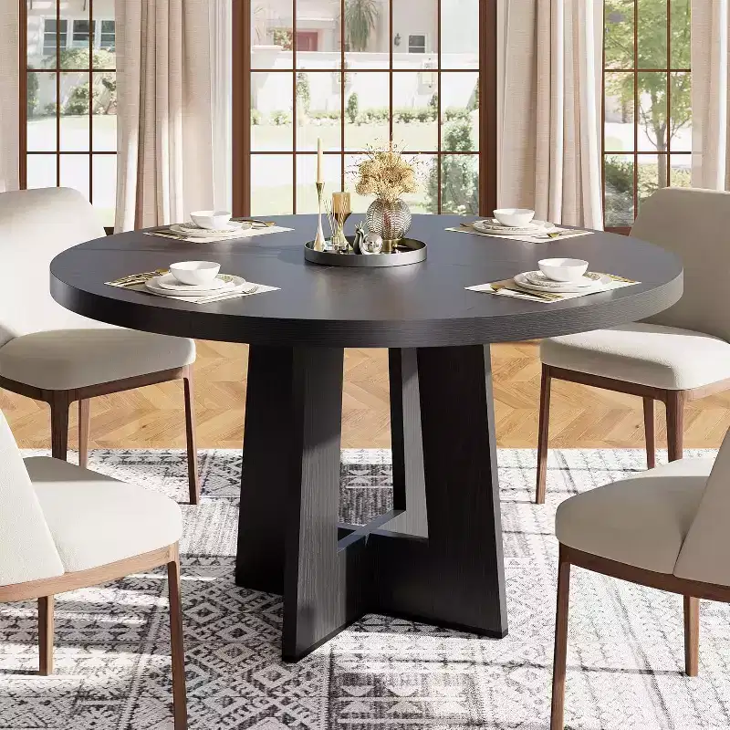 47 Round Dining Table for 4-6 People - Circle Kitchen Dinner Table with Sturdy Pedestal Base, for Living Room, Kitchen, Apartment