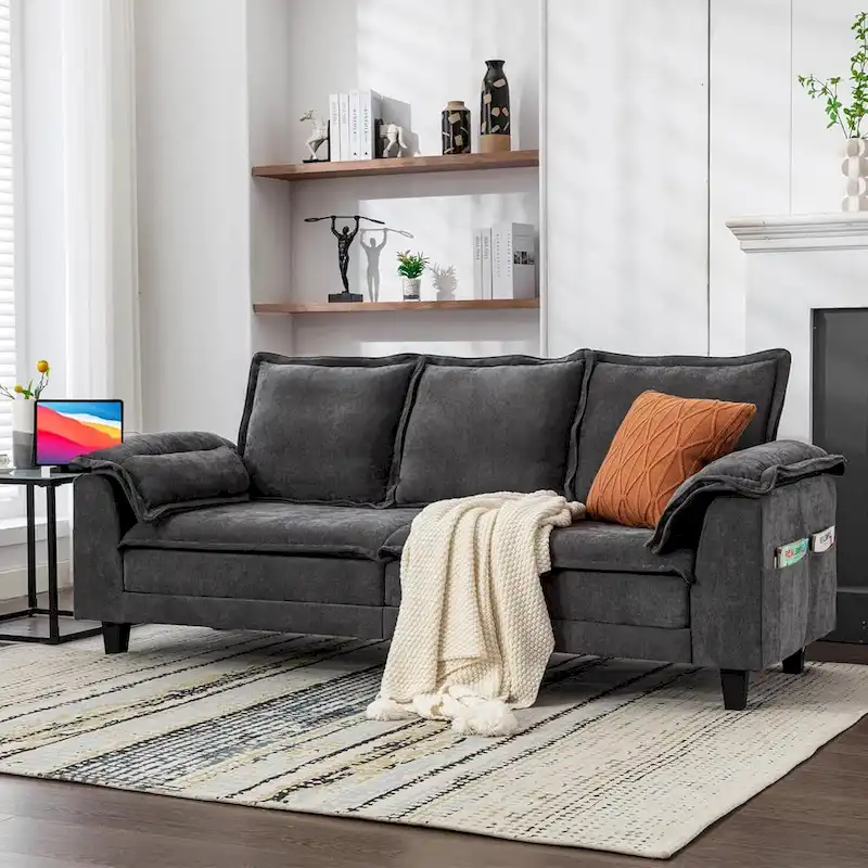 Tufted Upholstered 3 Seater Sofa Modern Chenille Couches