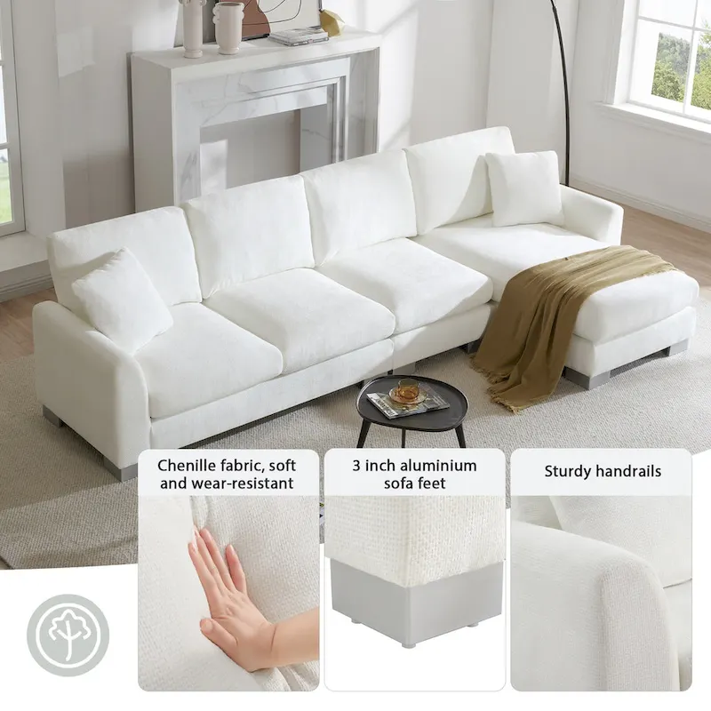119 Chenille L-Shaped Sectional Sofa with Chaise Lounge and 2 Pillows