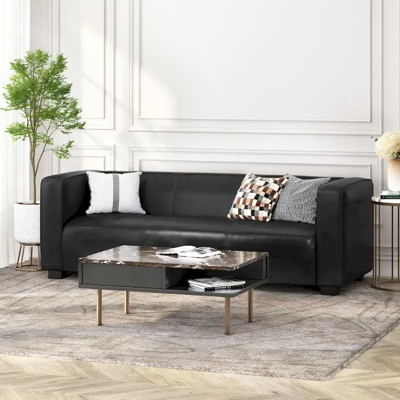 Goyette Faux Leather 3 Seater Sofa by Christopher Knight Home