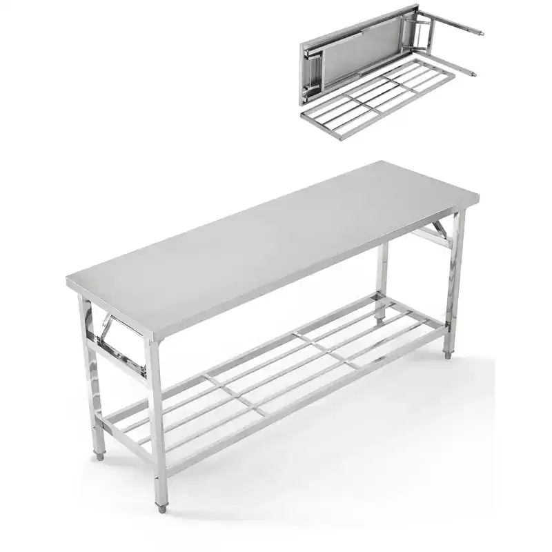 Stainless Steel Folding Table Workbench, Metal Table with Under Shelf for Kitchen Garage Commercial Use Home