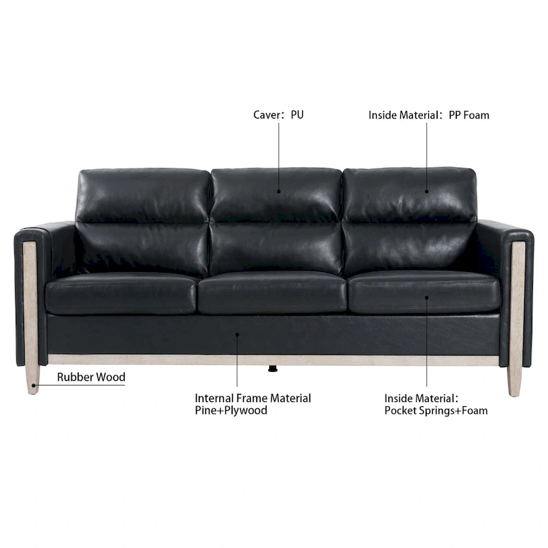 Larb Modern Solid Wood Three-Seater Sofa Couch by Christopher Knight Home