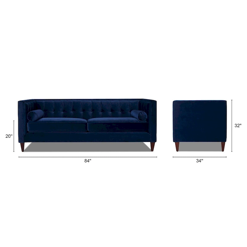 Jack 84 Mid-Century Modern Tuxedo Sofa with Bolster Pillows