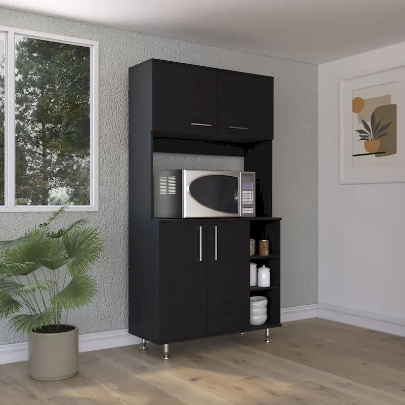 Kitchen Pantry Double Door Cabinet, Four Legs, Three Shelves