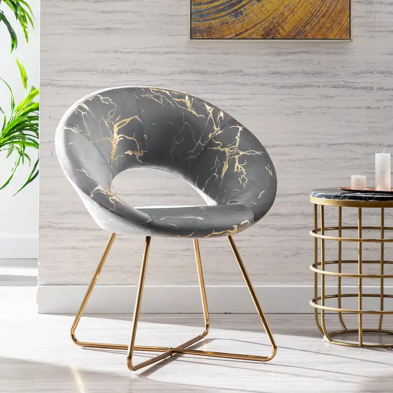 Modern Bronzing Velvet Upholstered Accent Chair Vanity Leisure Chair