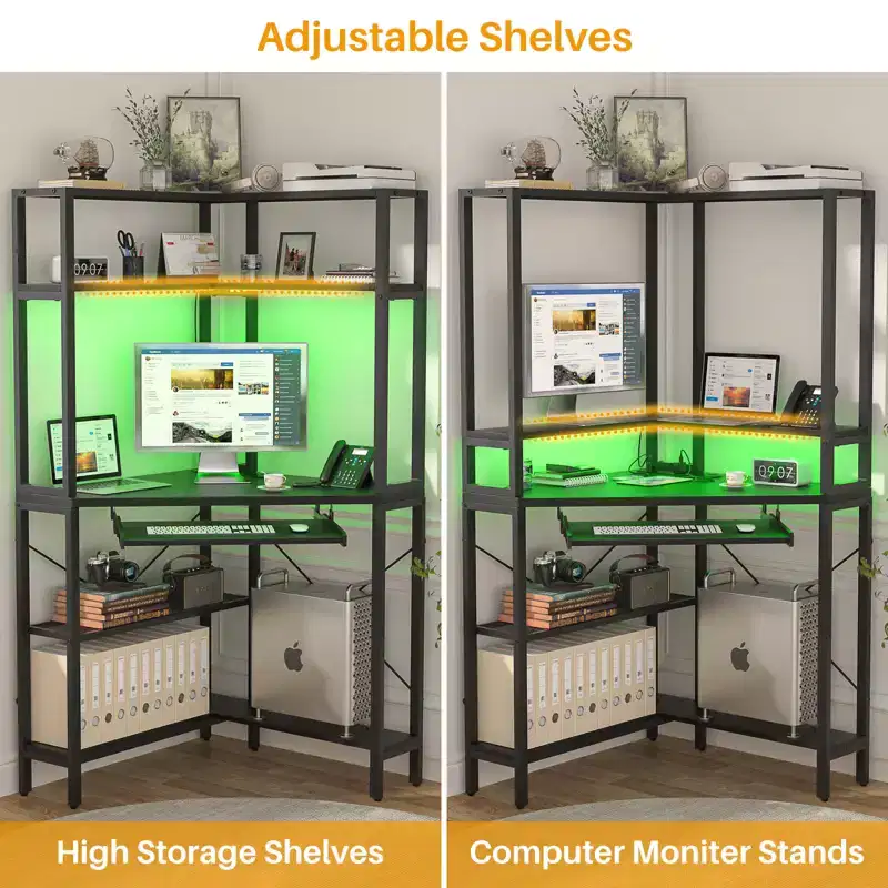 Besiost Corner Computer Desk with Hutch, Gaming Desk with Keyboard Tray for Home Office