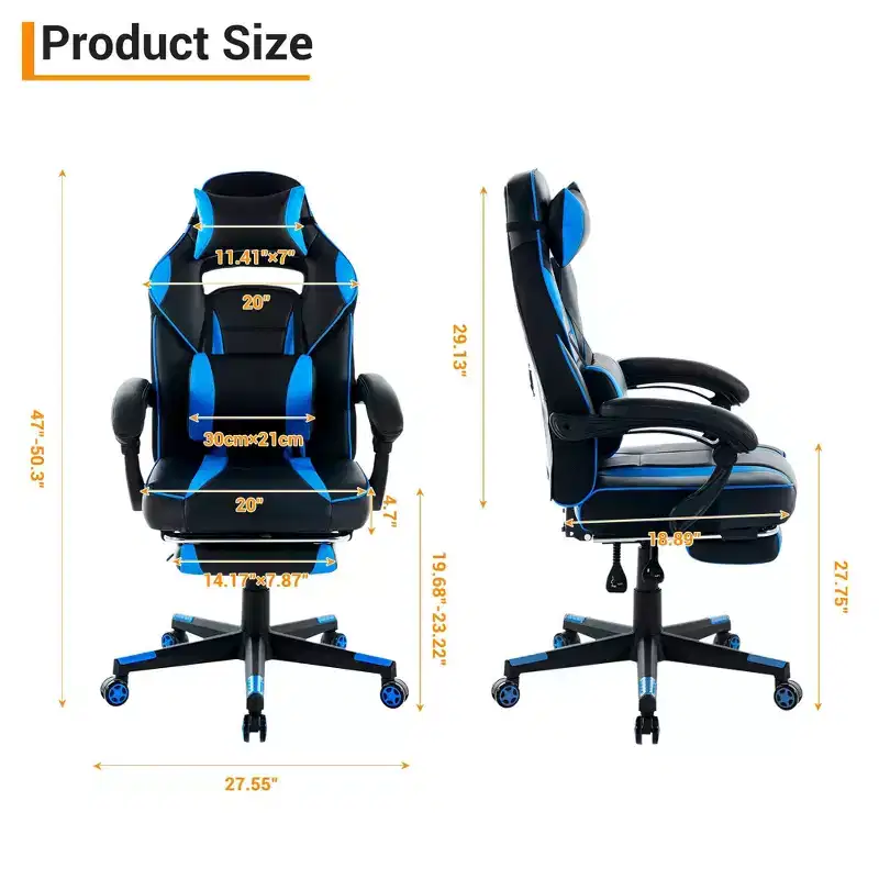 360 Swivel Height Adjustable Gaming Chair with Retractable Footrest & Ergonomic Lumbar High Back PU Leather Computer Chair with Headrest for Office