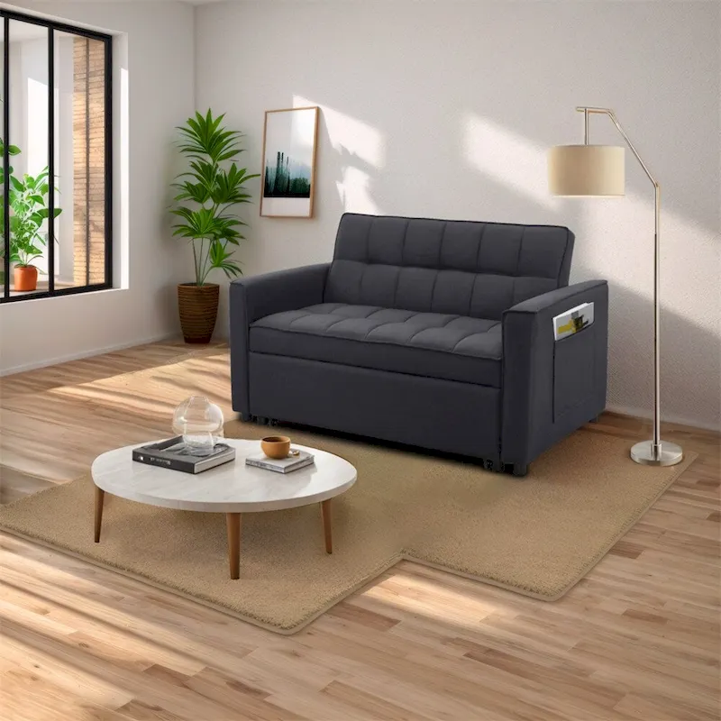 Stylish Pull-Out Sofa Bed w/Woven Polyester Fabric & Solid Wood Frame