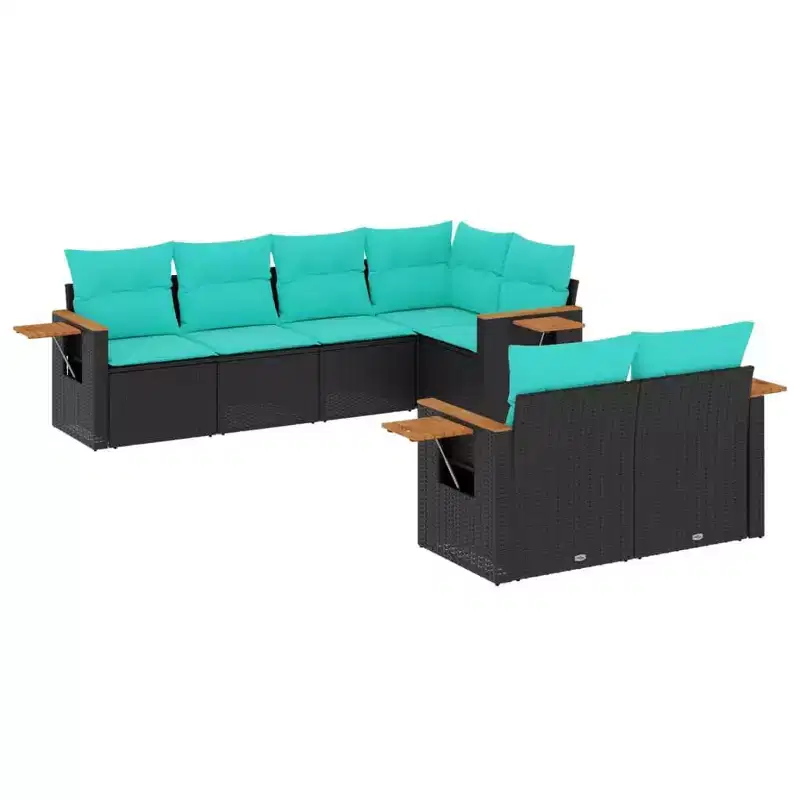 vidaXL 7 Piece Patio Sofa Set with Cushions Black Poly Rattan