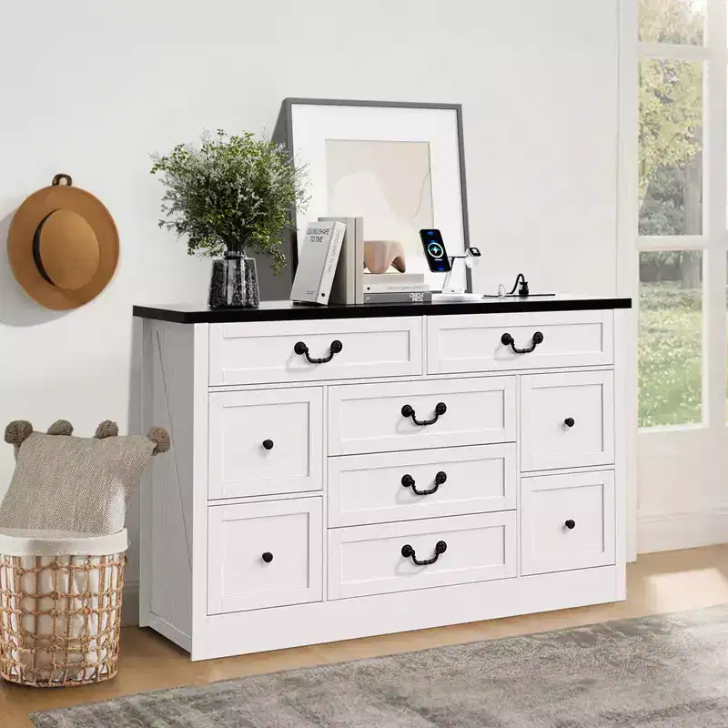 9-Drawer Dresser with Metal Handles – Wood Frame, Multi-Use Storage