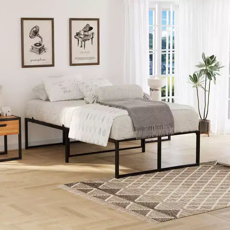 Metal Platform Bed Frame, Heavy Duty Strong Support Slat Full Size Bed, No Box Spring Needed, Under Bed Storage
