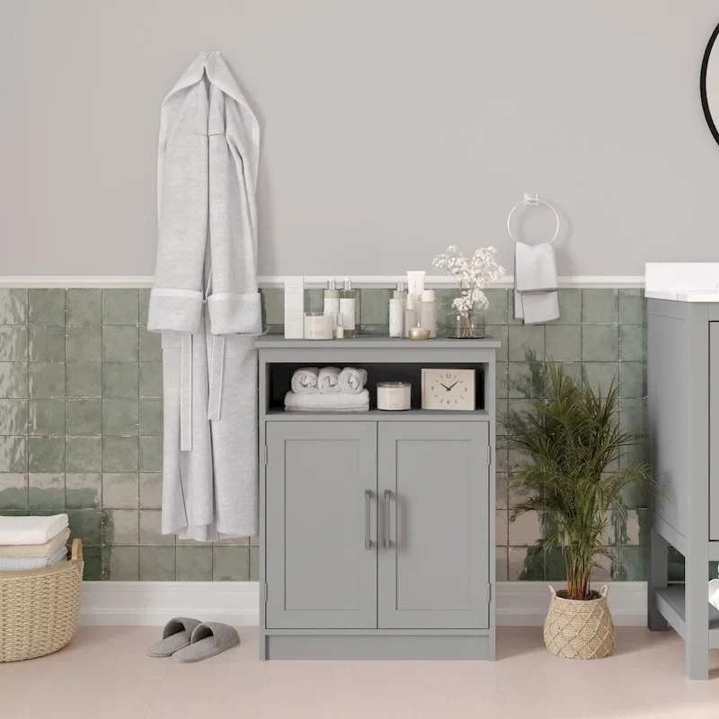 Floor Cabinet Storage Organizer with Magnetic Closure Doors and Shelves