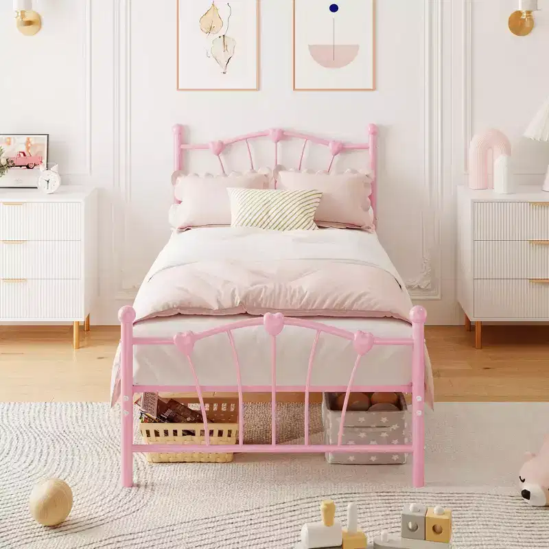 Twin Metal Bed Frame with Heart-Shaped Headboard