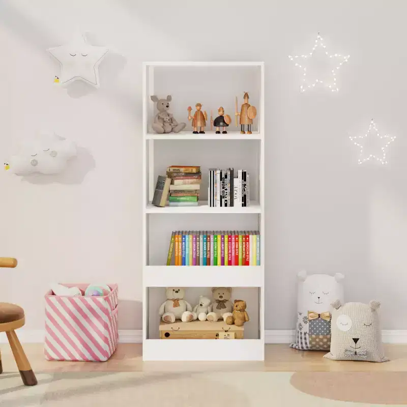 Okak Minimalism Kids Bookshelf, Storage Shelves with 4-Tier, Toy Storage case for Kids Room, Living Room, Playroom, White
