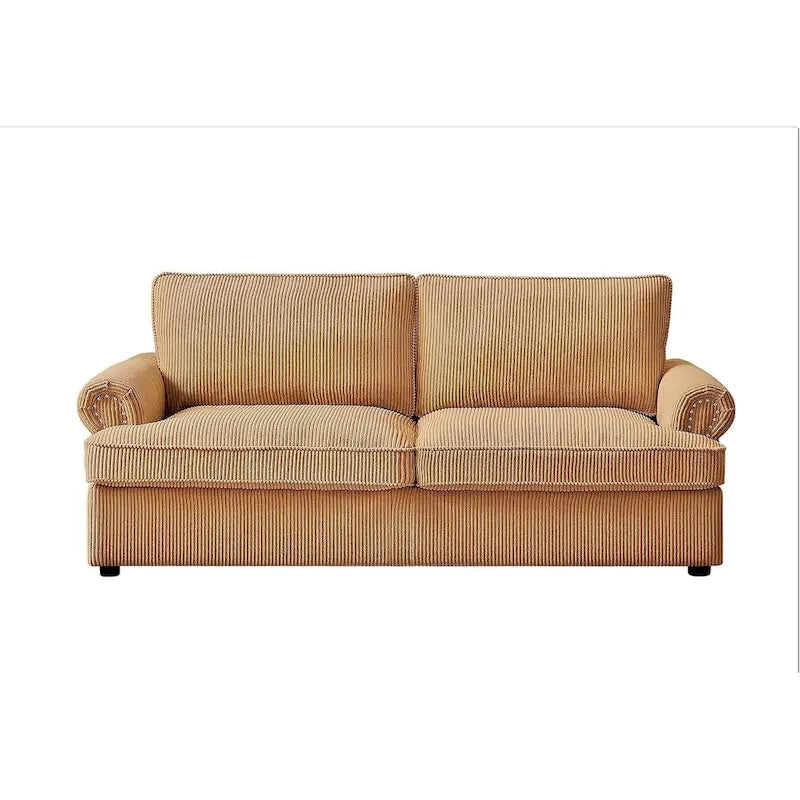 76-Inch Corduroy Sofa Bed with Round Arms and Pull-Out Queen Mattress