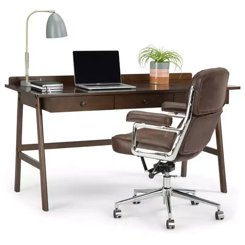 60" Lisa Desk Natural Aged Brown - WyndenHall: Contemporary Design, USB Port, 3 Drawers, Bronze Hardware