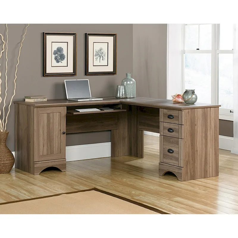 Grey Wood Finish L-Shaped Corner Desk, 1-Person