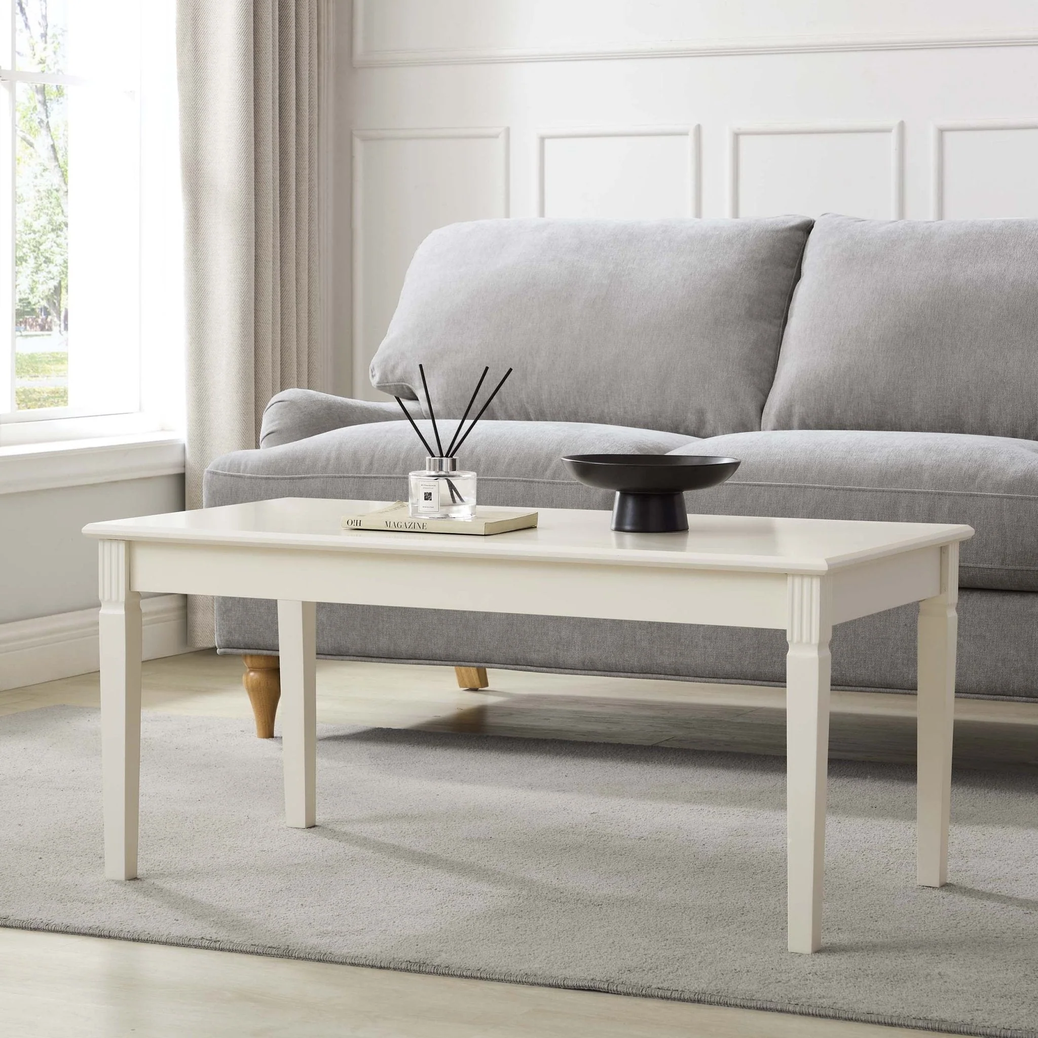 Classic Cream Painted Coffee Table with Clean Lines for Living Room