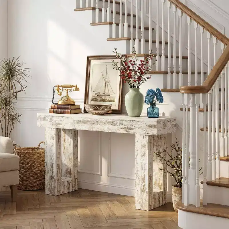 MAYEERTY 63-Inch Wooden Console Table, Farmhouse Entryway Sofa Table