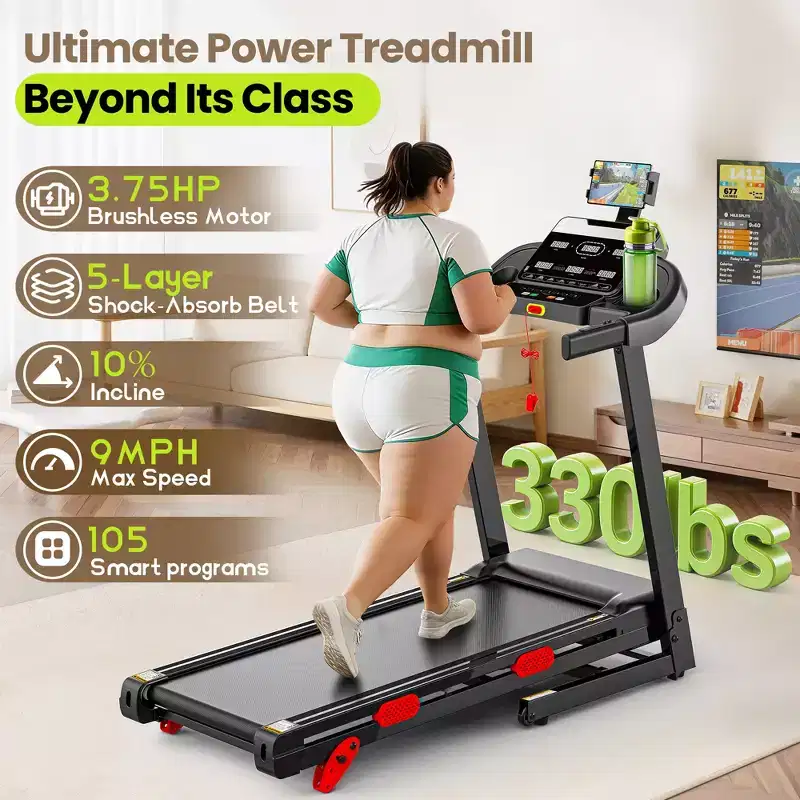 3.75HP Up to 9MPH Folding Treadmill Motorized Running Machine 105 Preset Program & LCD Display Screen
