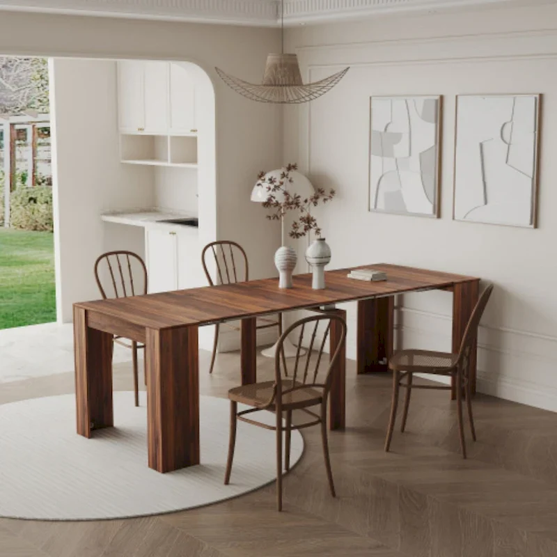 Multifunctional Extendable Rectangular Console Dining Table for 4-8 People