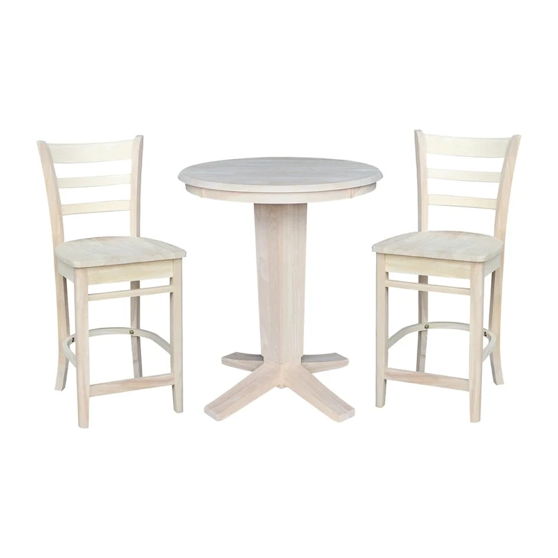 30 in Solid Wood Round Top Counter Height Dining Table with 2 Stools